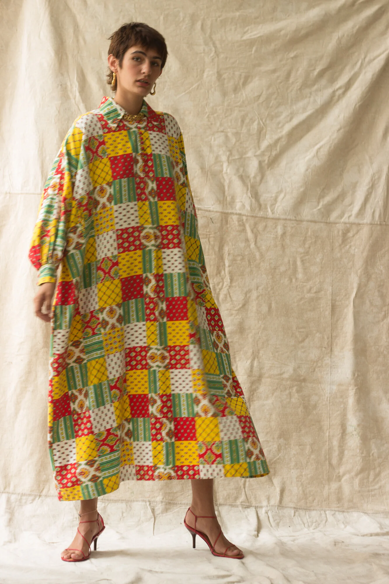 ACA 1960s Patchwork Print Cotton Kaftan Wayward Collection